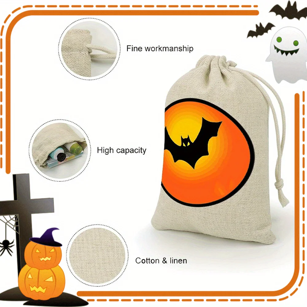 1/2/3pcs Bat Halloween Gift Bags Double Jute Drawstrings Burlap Bags Treat Bags Halloween Pouch Halloween Party Supplies