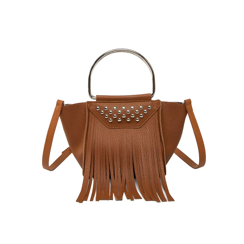 

Tassel simple hand-held vegetable basket bag, personalized rivet versatile shoulder bag, spicy girl style crossbody bag