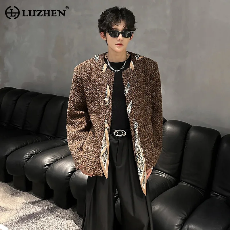 

LUZHEN 2525, новая модная мужская куртка с украшением из ленты, оригинальная мужская куртка с круглым вырезом, вязаный мужской повседневный кардиган, одежда JY4604