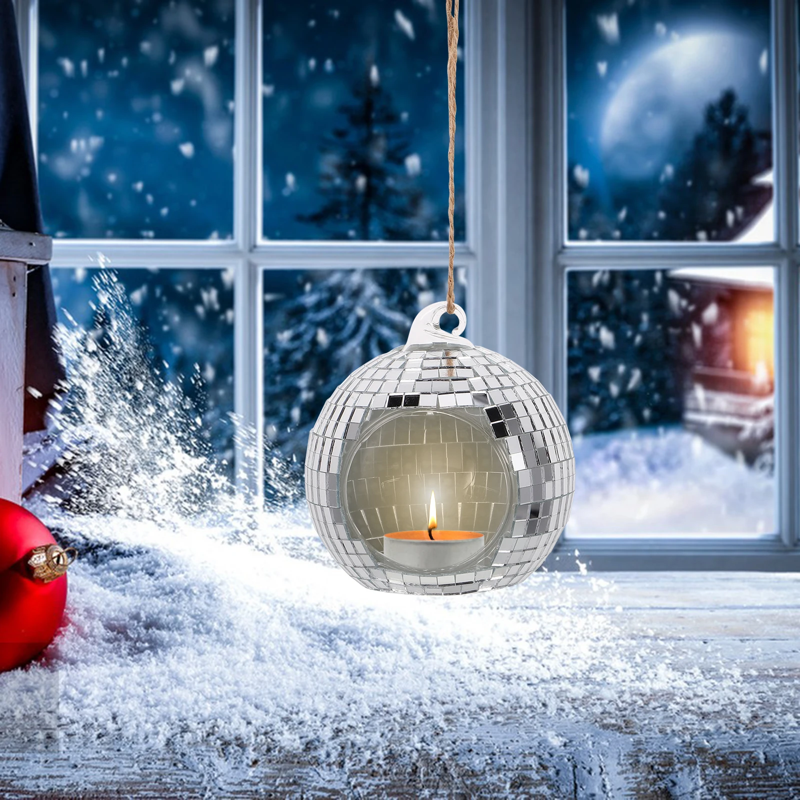 

Hanging C Holder Glass Tealight Globes Disco Ball Decor Craft Warm Atmosphere Easy Clean Indoor Decoration Living Room