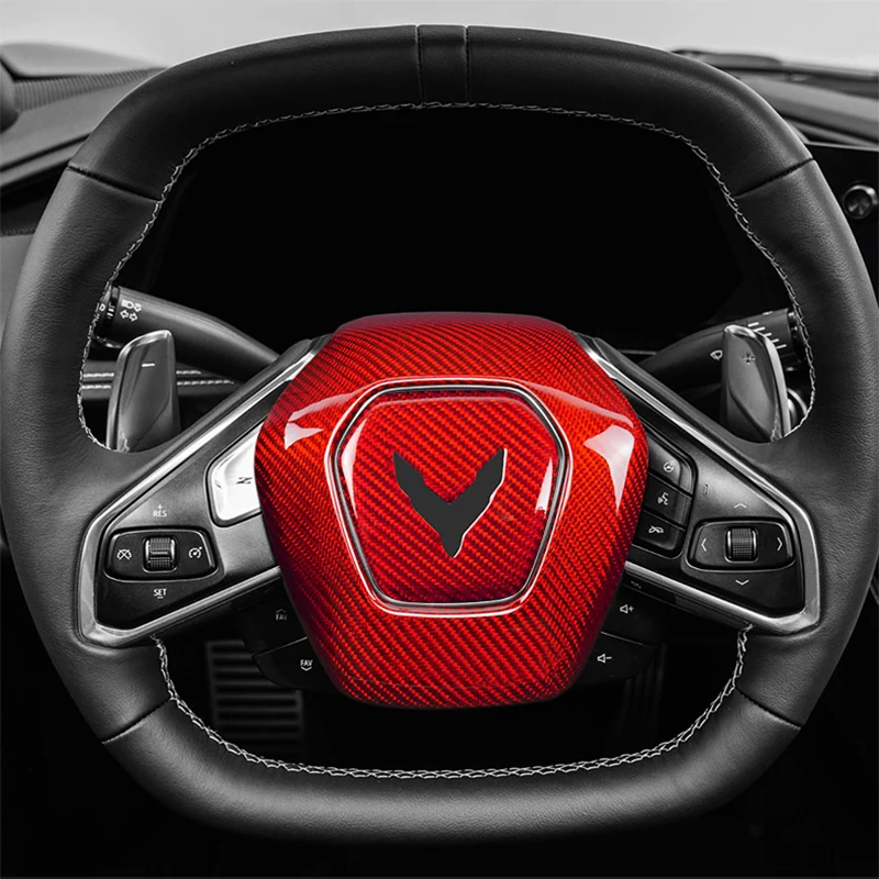 Real Hard Carbon Fiber For Chevrolet Corvette C8 2020 2021 2022 2023 Car Steering Wheel Center Cover Trim C8 Carbon Accessories