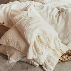 Elegant Ruffle Linen Pillowcase Pure Flax Pillow Sham 100% French Linen Ruffled Pillow Cover Standard Size 2 Pieces Bedding
