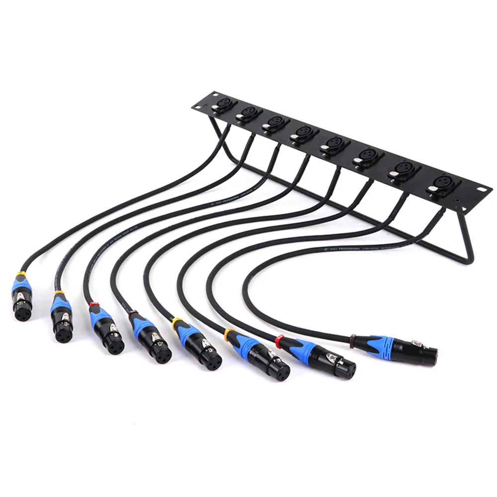 Customized 8-Way 1U Cabinet XLR Audio Jumper Rack,3Pin XLR Female Panel Socket to Female XLR Pass Thru Converter Cable Adaptor