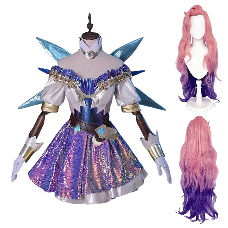 

LOL the Starry-Eyed Songstress Seraphine Косплей Костюм Парик Женская Униформа Платье Костюм Для Ролевых Игр Комикс Аниме Вечерние Наряды 2025