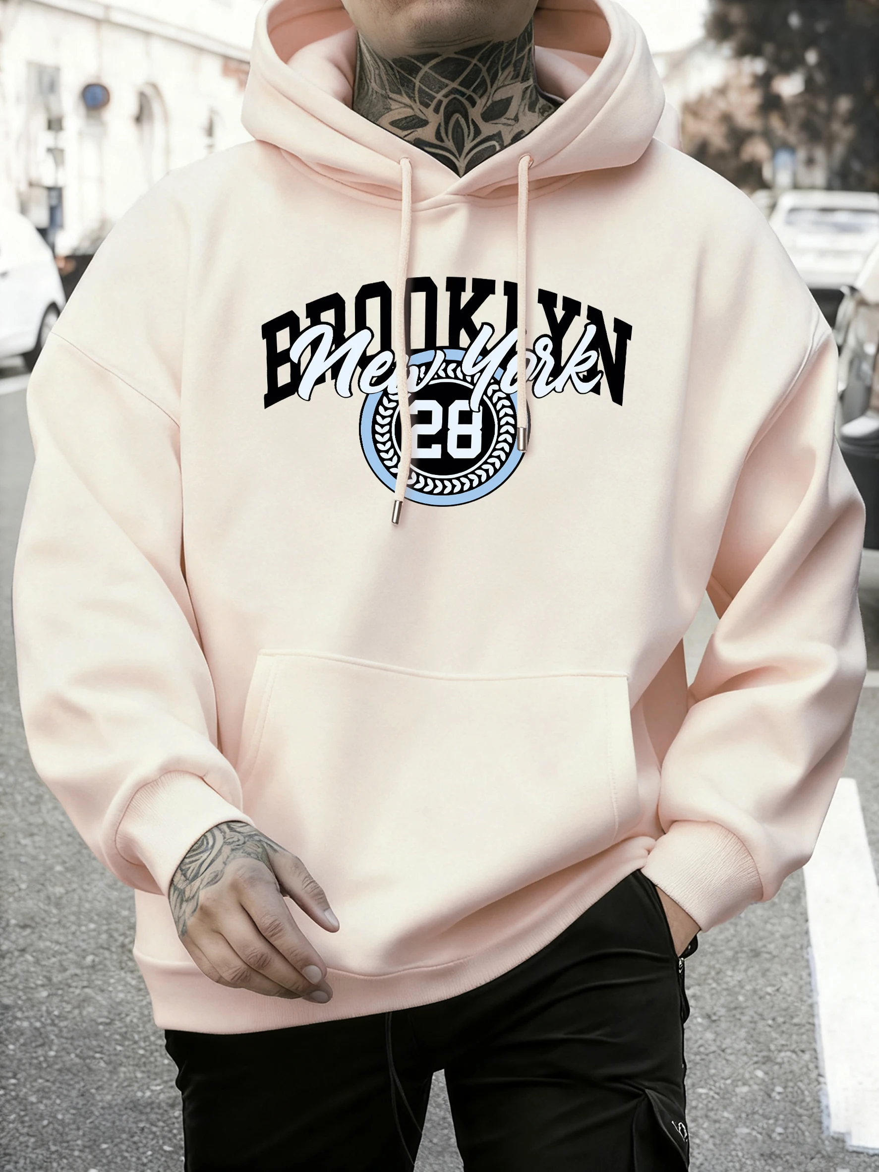 Brookiyn New York City Druck Herren Pullover Herbst O-Ausschnitt Hoodie Hip Hop Trendy Top Casual Fleece Unisex Basics Langarm