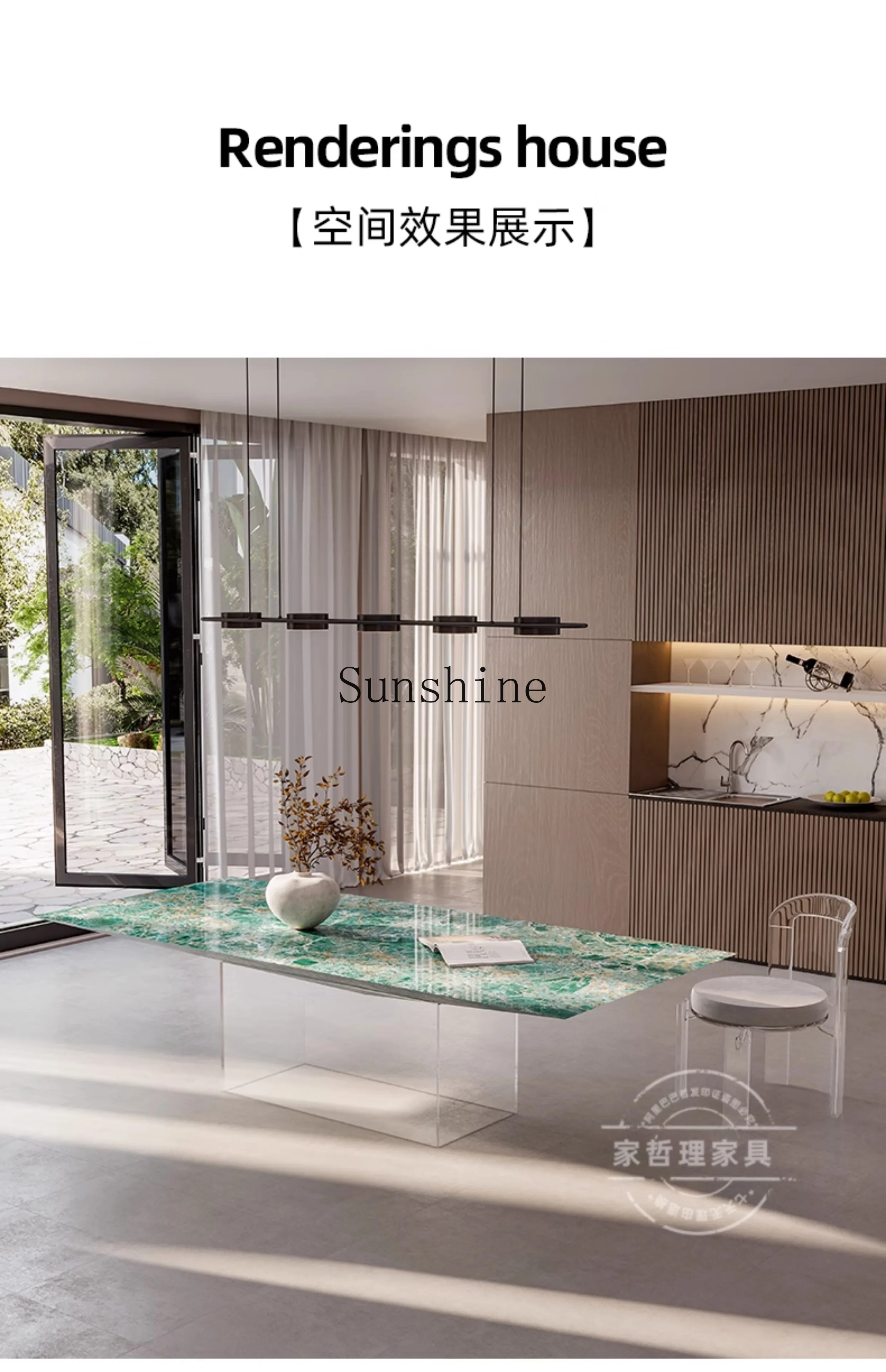 Light luxury high-end transparent suspended Italian simple luxury stone dining table