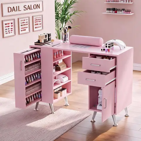Nail Technician Desk With Dust Collector, Manicure Table With 2 Drawers, Cabinet, Pull Out Shelf & Wrist Rest For Salon Spa Home
