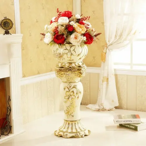 GY European-Style Floor Ceramic Vase Home Decoration Villa Hallway Living Room TV Cabinet Decoration Artificial Flower Set