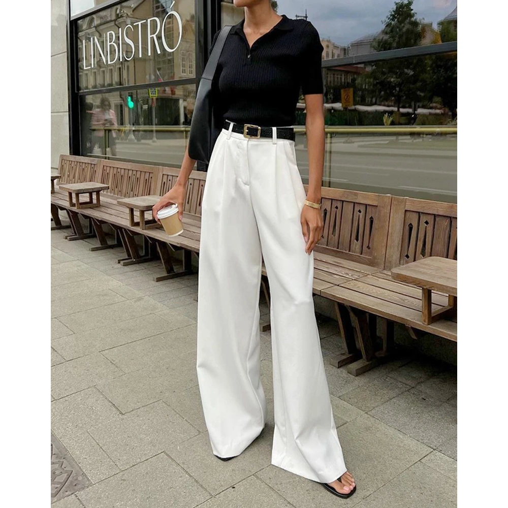 Office Lady White Pants Loose Fit Casual Women Elegant Wide Leg Pants Women Long Pants Summer Pants Women