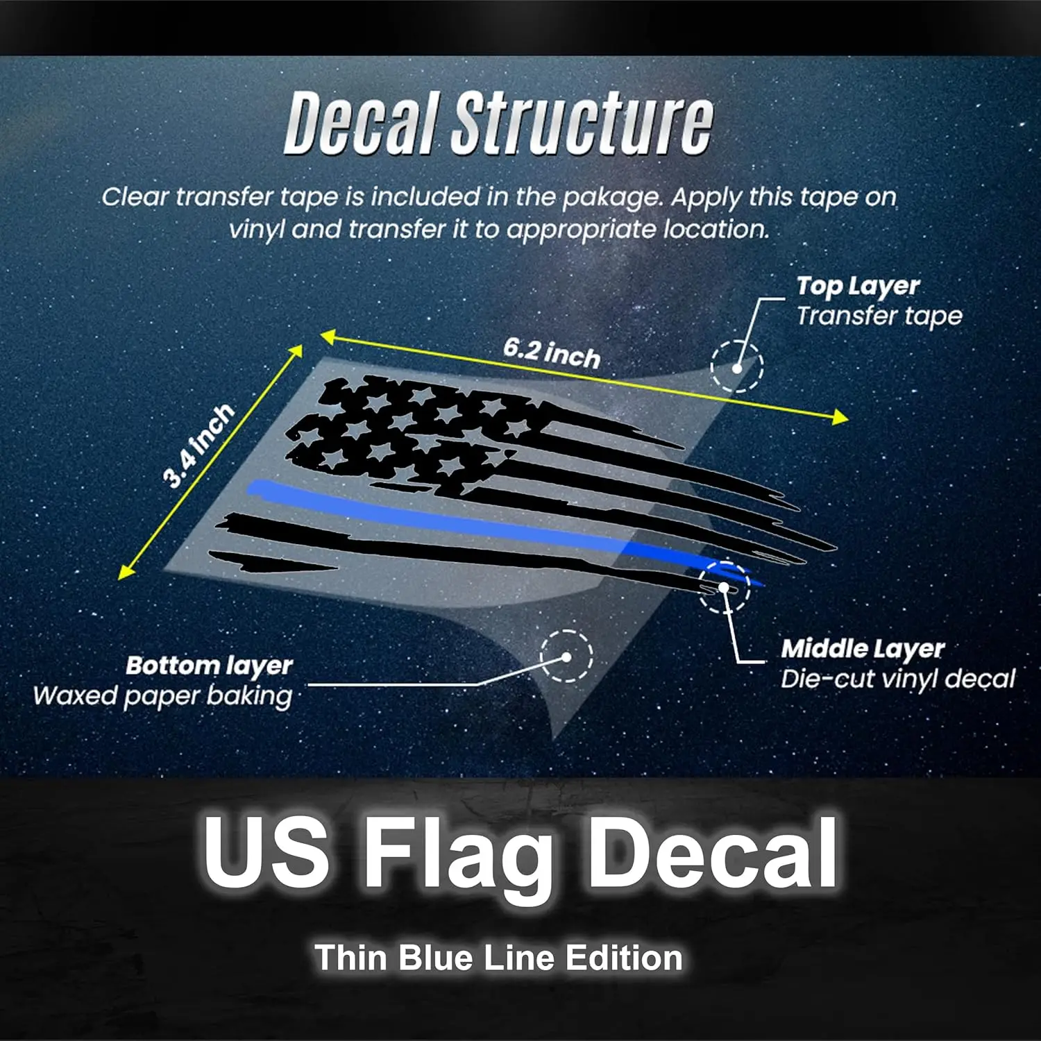 حزم ملصقات علم الولايات المتحدة مع خط أزرق رفيع للسيارات والشاحنات، ملصق لاصق بعلم الولايات المتحدة الأمريكية لإنفاذ قانون الشرطة