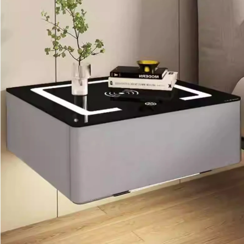 

Floating Nightstand With Charging Station Bedside Table LED Smart Bedside Table Wall Mounted Nightstand White Living Room