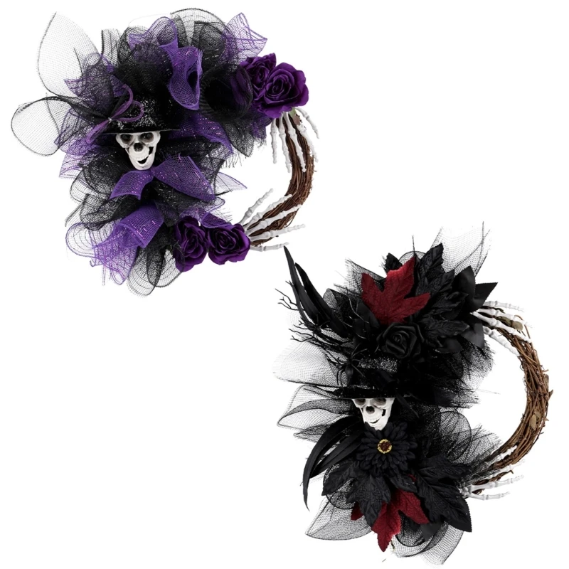 X6HD Artificial Skull Head Wreath for Indoor Gatherings Halloween Themed Decoration