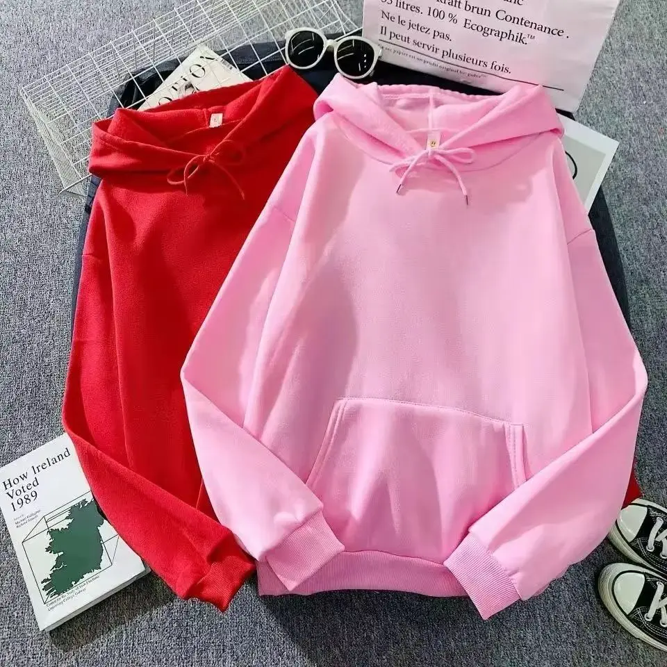 

Унисекс худи оверсайз, однотонный, повседневный, свободный пуловер с капюшоном, уличная одежда в корейском стиле, осенне-зимняя мода, базовая модель