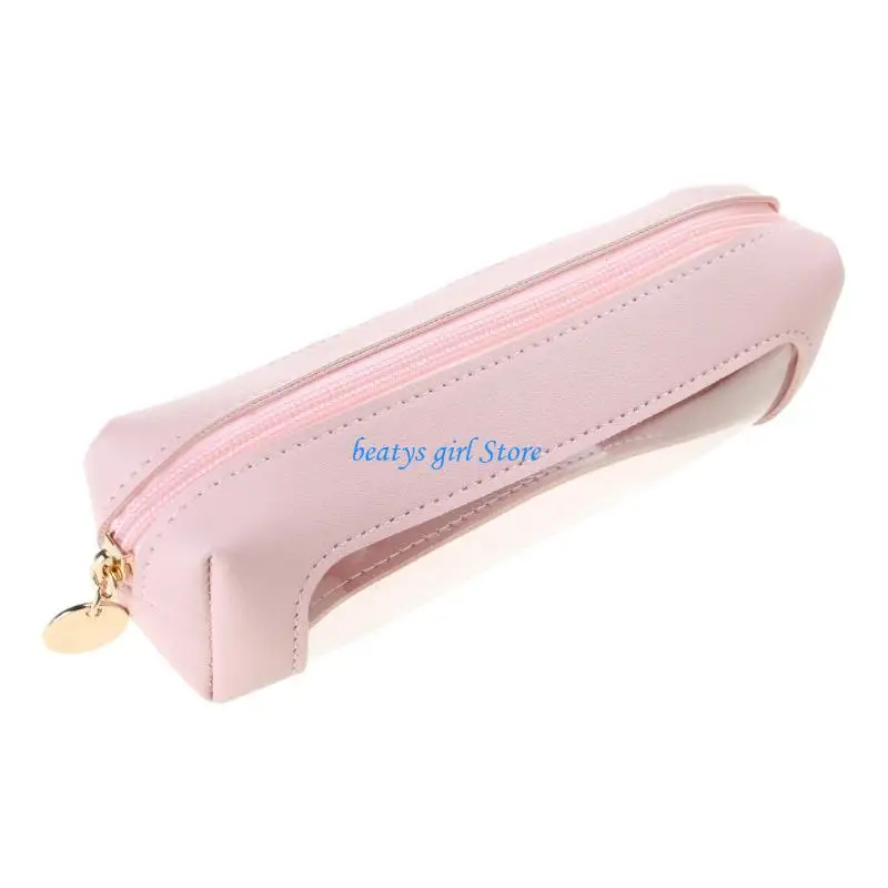 

C7AB Waterproof PU Pencil Bag Clear Pen Zippered Pencil Case for Student