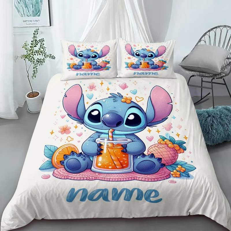 

Duvet Cover Custom Name Stitch Drinking Juice White Background Single Double Queen King Size Children Adult Gift