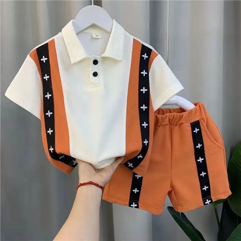 2023 Summer Clothing Boys Half Sleeve Shirt Top and Shorts Two Piece Children's Casual Sports Set  Kids Outfits 1 2 3 5 7 9 Y