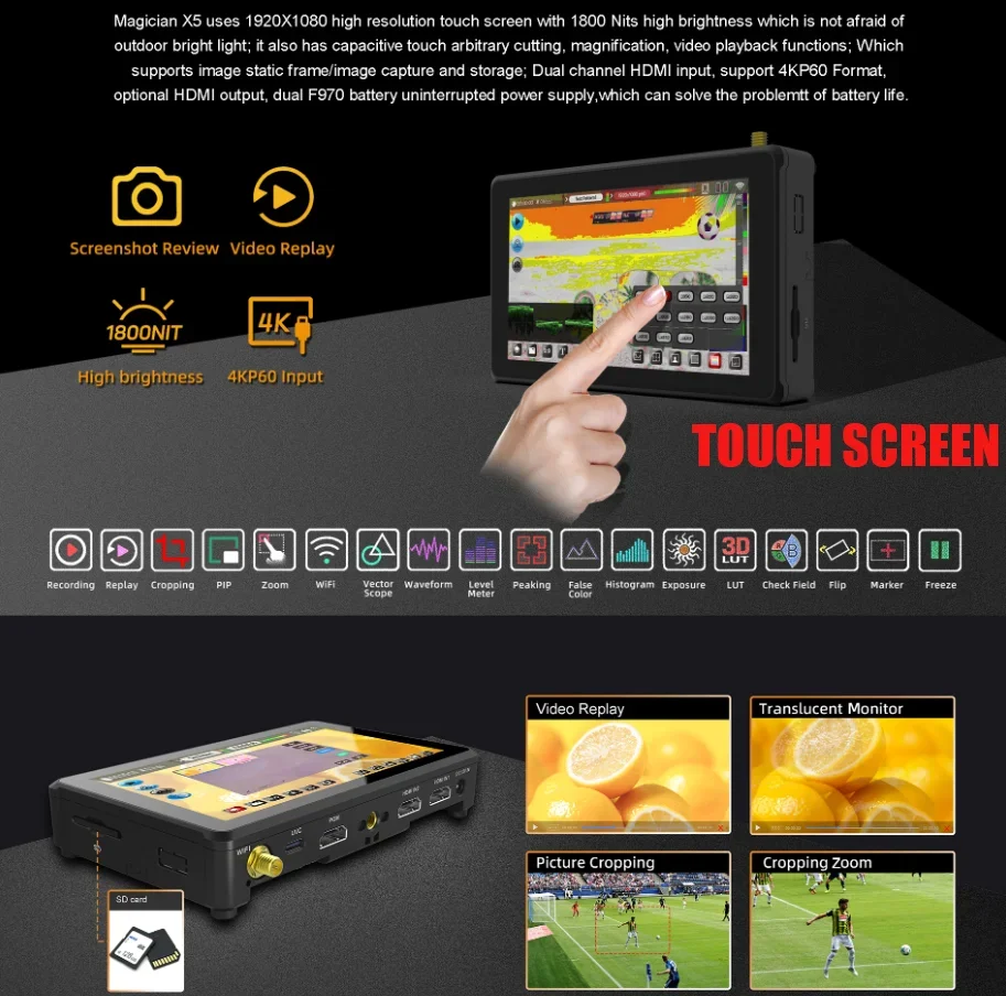 Movmagic Magician X5All-in-one Switcher mo ni tor with 4for Inputs & 2 MIC/Line Audio for Livestreaming and PTZ  ca me ra Contro