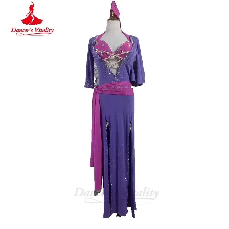 Belly Dance Performance Costume Suit for Women Custom Robe+bra+belt+hip Scarf 4pcs Adult Child Baladi Shaabi Competiton Suit