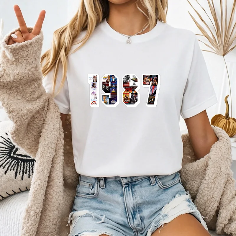 1987 Vintage Classic Movie Poster Collage Graphic T Shirt Unisex Men Women 38th Birthday Crew Neck Casual Streetwear Gift Tee