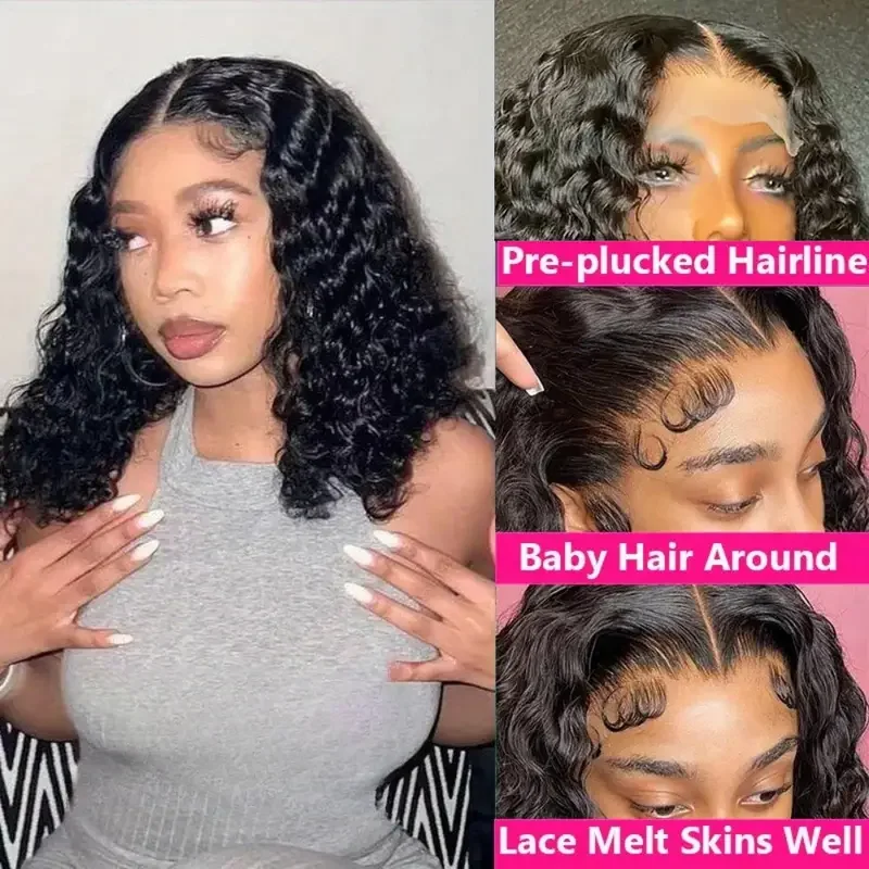 Deep Wave Bob Frontal Wig 13x4 Hd Transparent Lace Front Human Hair Wig Short Deep Curly Bob Wig 4X4 Perruques Cheveux Humains