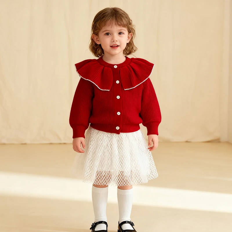 

Новинка 2023 года, весенний вязаный кардиган для маленьких девочек 0-3 лет, пальто с длинными рукавами, однотонный свитер для новорожденных девочек, пальто