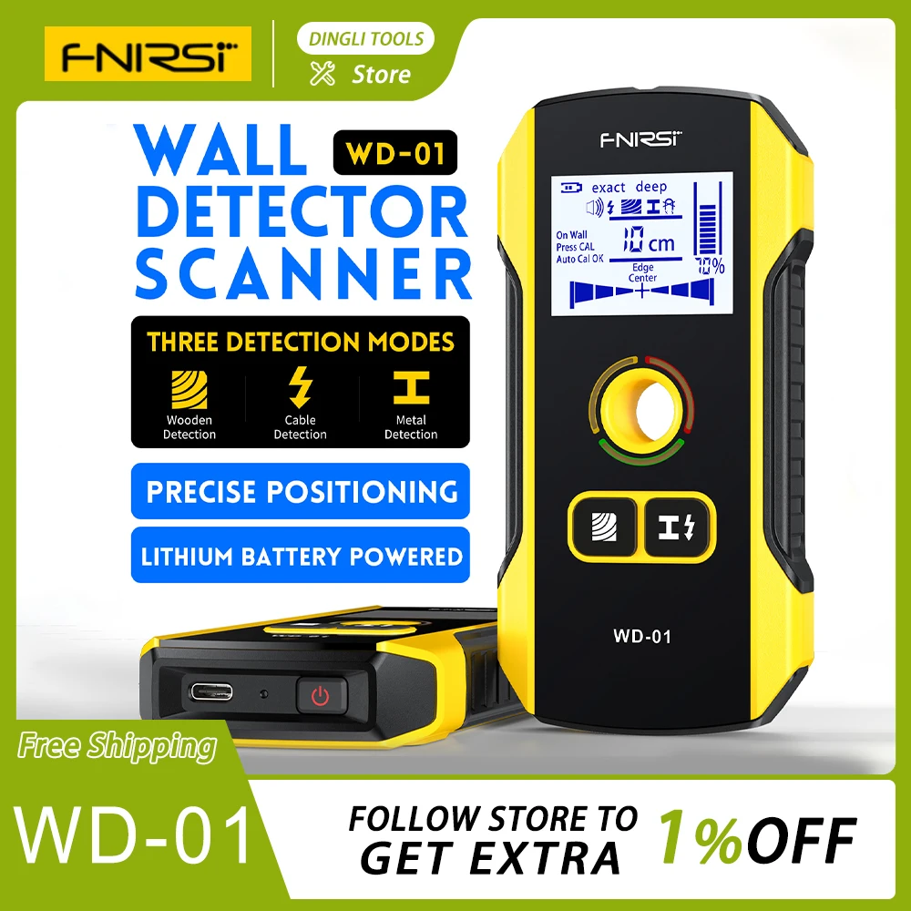 FNIRSI WD-01 Metal Detector Wall Scanner with Newly Designed Positioning Hole for AC Live Cable Wires Metal Wood Stud Find Tools