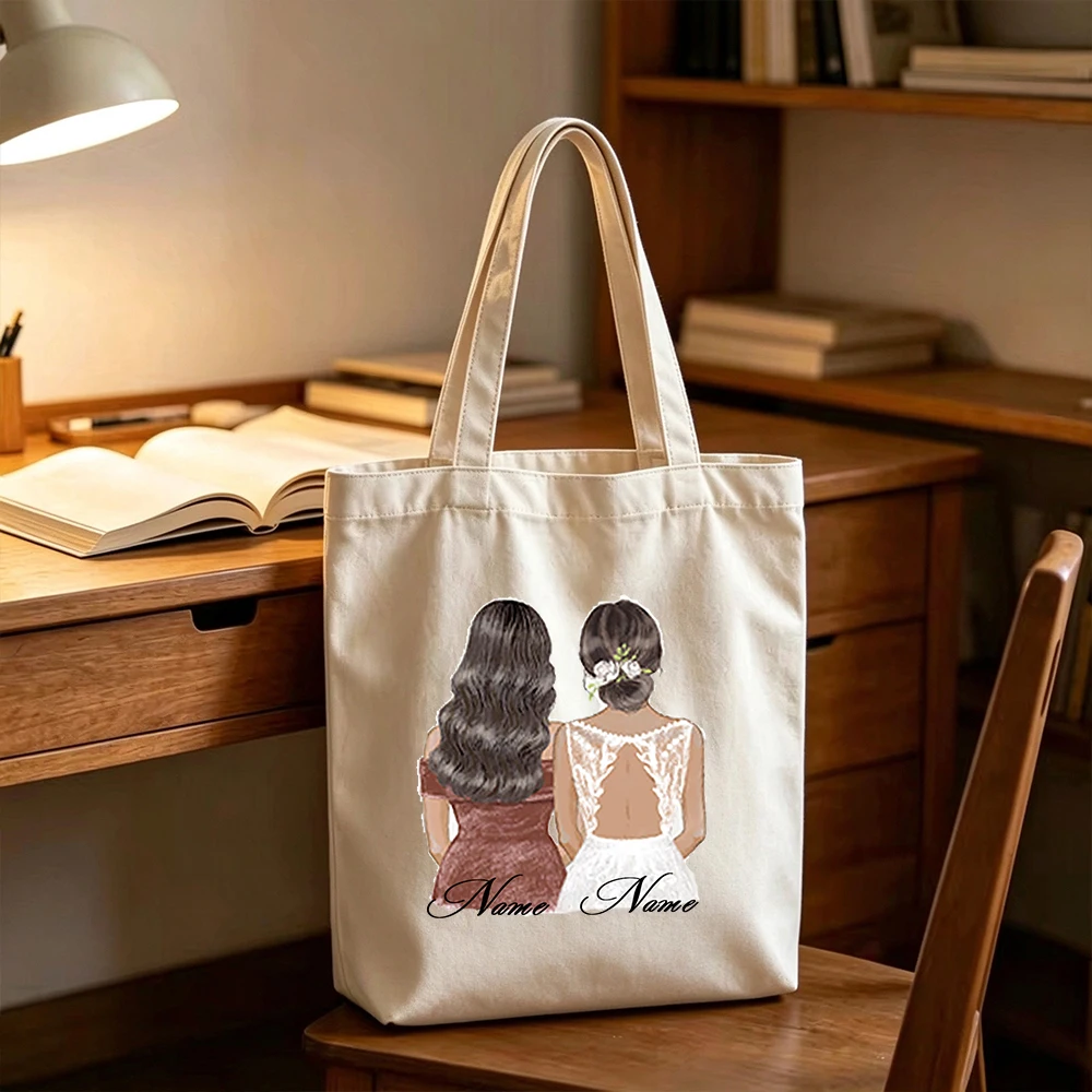 Bridesmaid Tote Bag Personalized Custom Name Best Friends BFF Canvas Grocery Shopping Bag Reusable for Women Girls Wedding Gifts