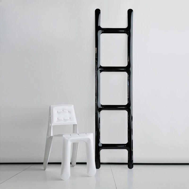 

Ladder-shaped stainless steel decorative drying rack floor-to-ceiling full-body mirror art installation