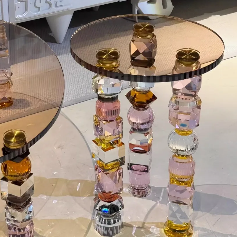 YFY European light luxury crystal table, sofa side table, living room color round crystal small coffee table