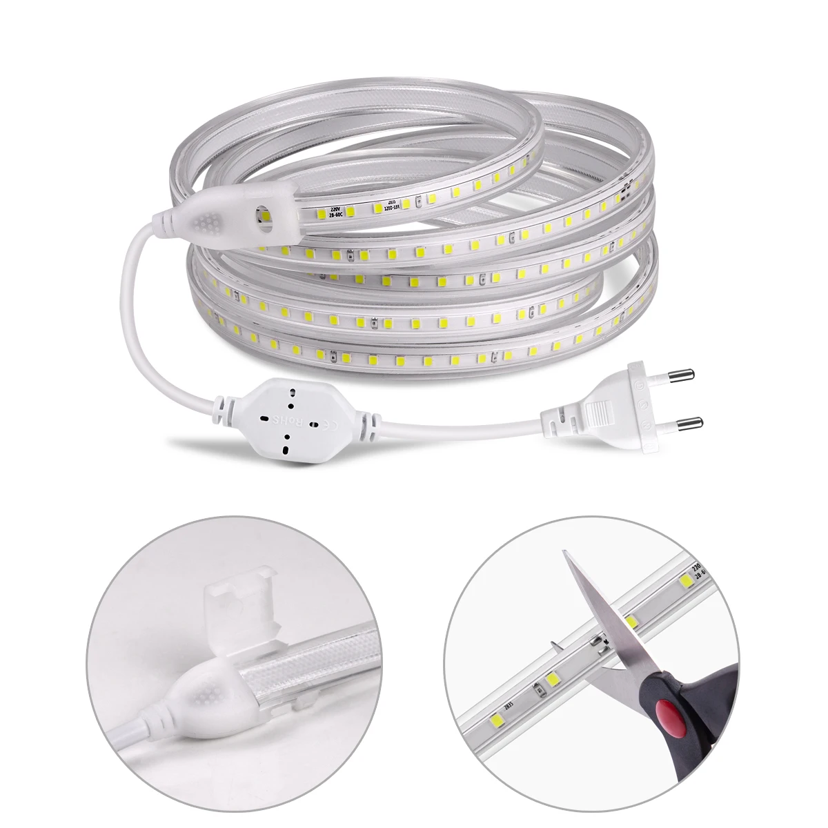 Strisce luminose a LED Striscia flessibile a nastro 2835 SMD 1M-20M Nastro per lampada per la decorazione del paesaggio del giardino di Natale Interruttore di alimentazione UE
