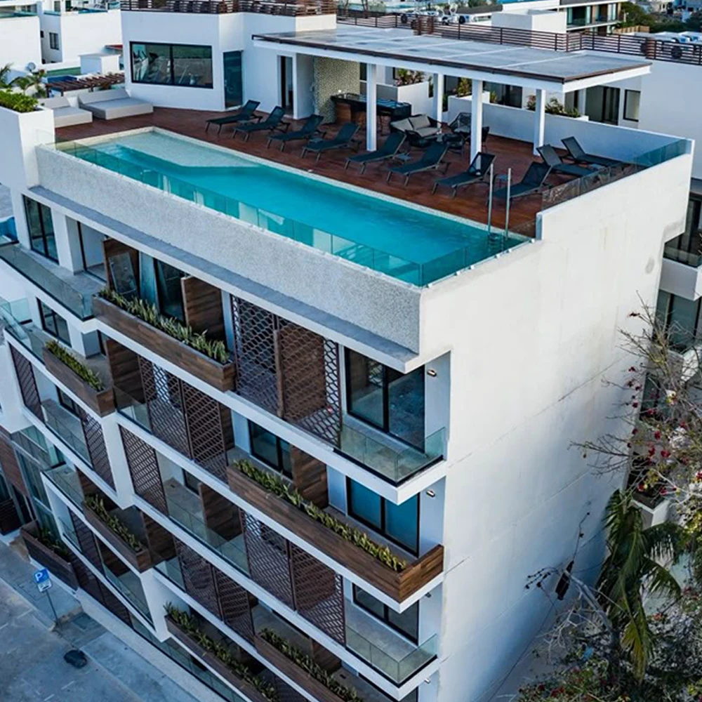 Piscinas Prefabricadas para Azoteas, Piscinas Elevadas con Desbordamiento Infinito, Piscinas Grandes de Fibra de Vidrio para Adultos, Piscinas Exteriores