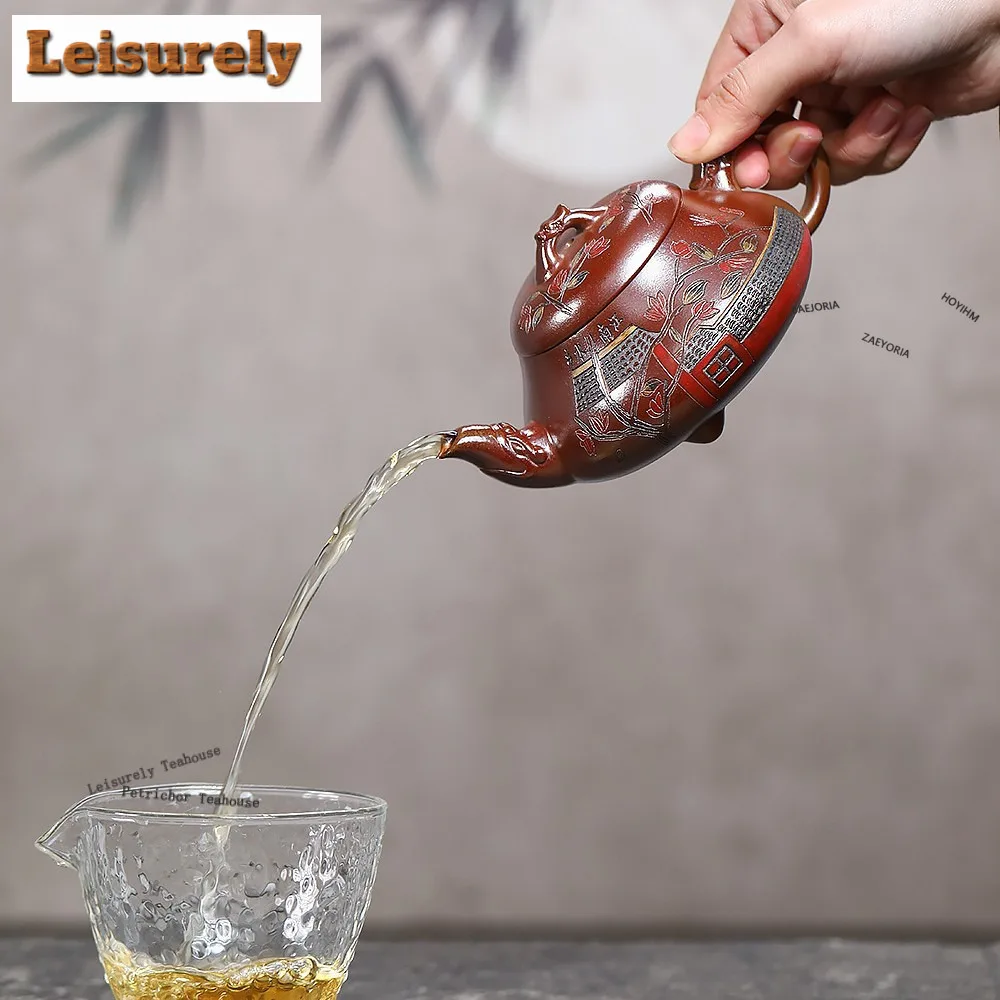 300ml Vintage Yixing Purple Clay Teapots Famous Master Handmade Han Tang Stone Scoop Pot Raw Ore Section Mud Kettle Zisha Teaset