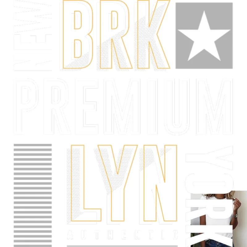 Fashion Trend New York Style BRK Letters & Star Heat Transfer White Ink Iron - on, Suitable for T - shirts, Canvas Bags, Casual