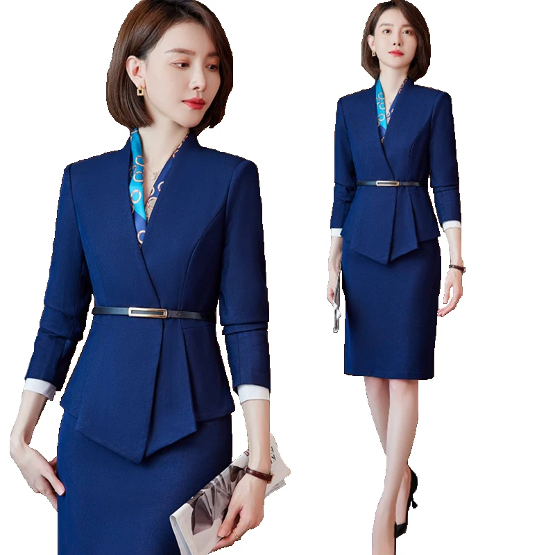 

Skirt Suit Women Formal Uniform Styles Blazers Suits Two Piece With Tops & Skirt For Ladies Office Work Wear Professional Spring