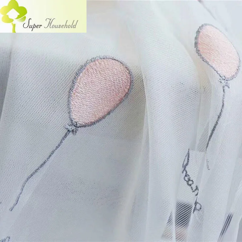 White Yarn Cartoon Balloon Embroidered Tulle Curtains for Children\'s Room Kids Bedroom Sheer Window Screens