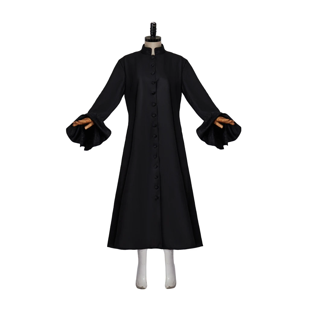 

Roman Priest Black Robe Costume Medieval Clergy Cassock Women Bustle Sleeves Robe Custom Made