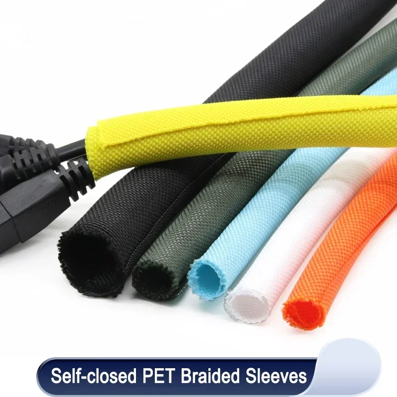 1/2/5m Self Closing PET Expandable Braided Sleeve Insulated Wrap Self Close Sleeved Cable Protecter Self-Closed Cable Organiser