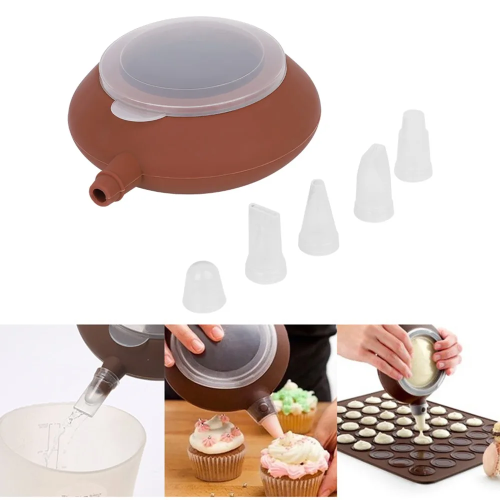 5PCS Food Grade Silicone Silicone Macaron Mold Nozzle Pot Shape Heat Resistant Pastry Cream Nozzle Handheld Compact