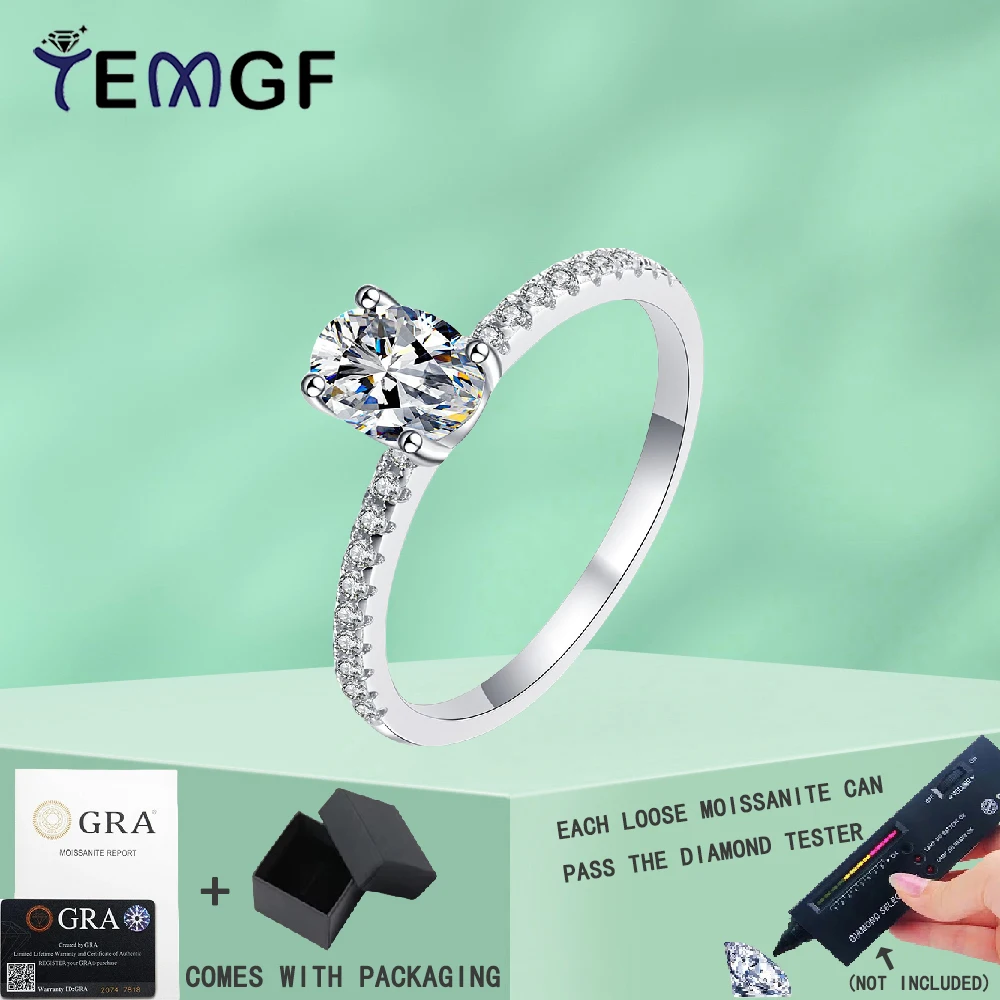 

TEMGF 1/2/3/4CT Oval Cut Moissanite Ring S925 Sterling Silver Proposal Ring for Women Classic Sparkling Fine Jewelry With GRA