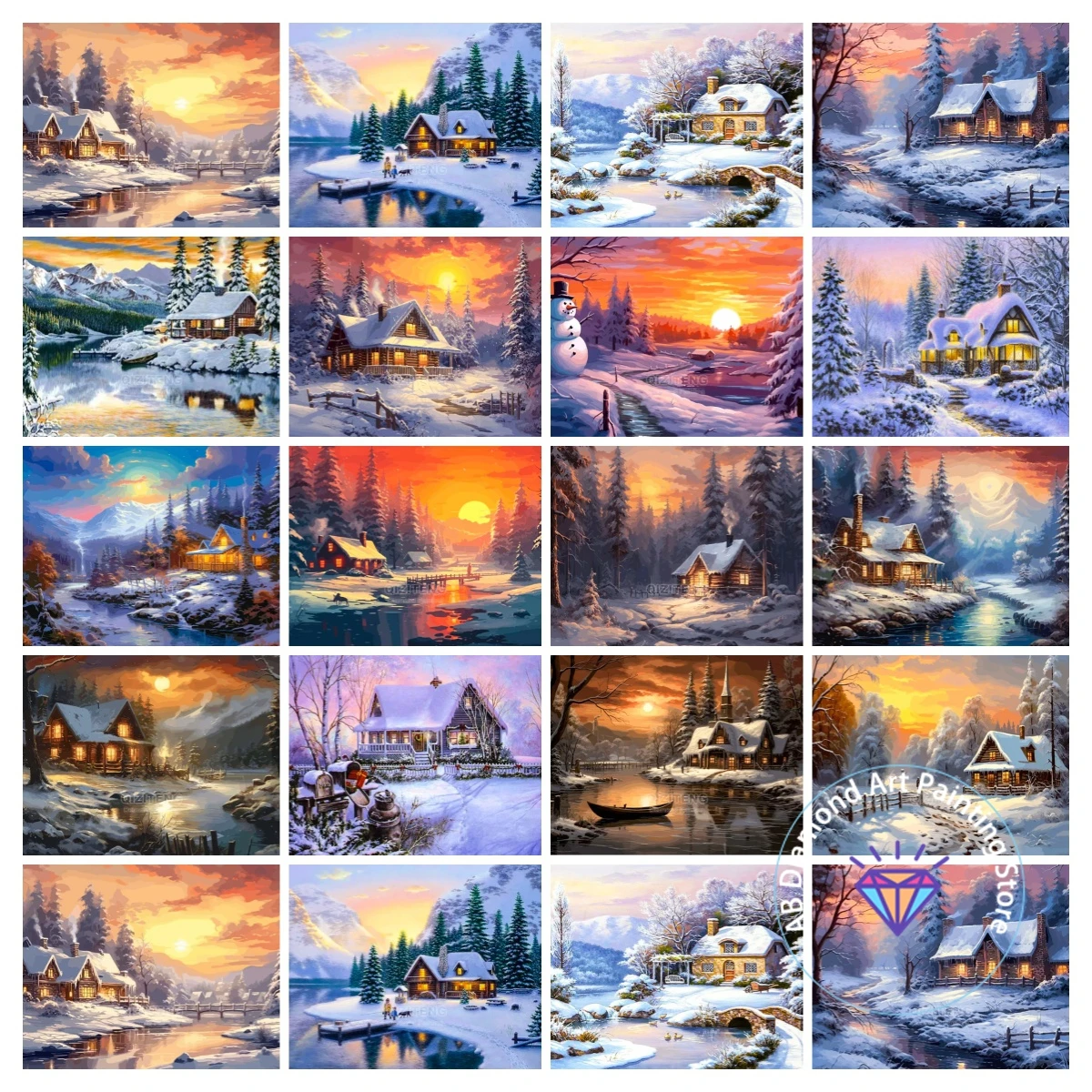 

Winter Snow Scene AB Diamond Painting Kit 5D DIY Diamond Embroidery Cross Embroidery Handmade Art Gift Crafts Home Decoration