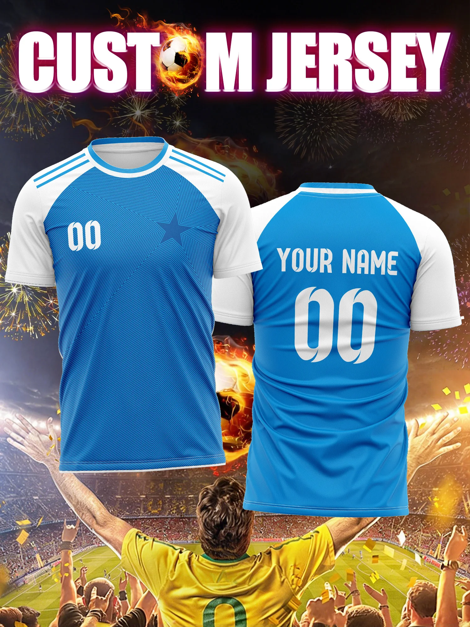 Custom Image Number Name Soccer Jersey,Club B Team Uniform,Durable Ventilated Reserve Soccer Match Gear