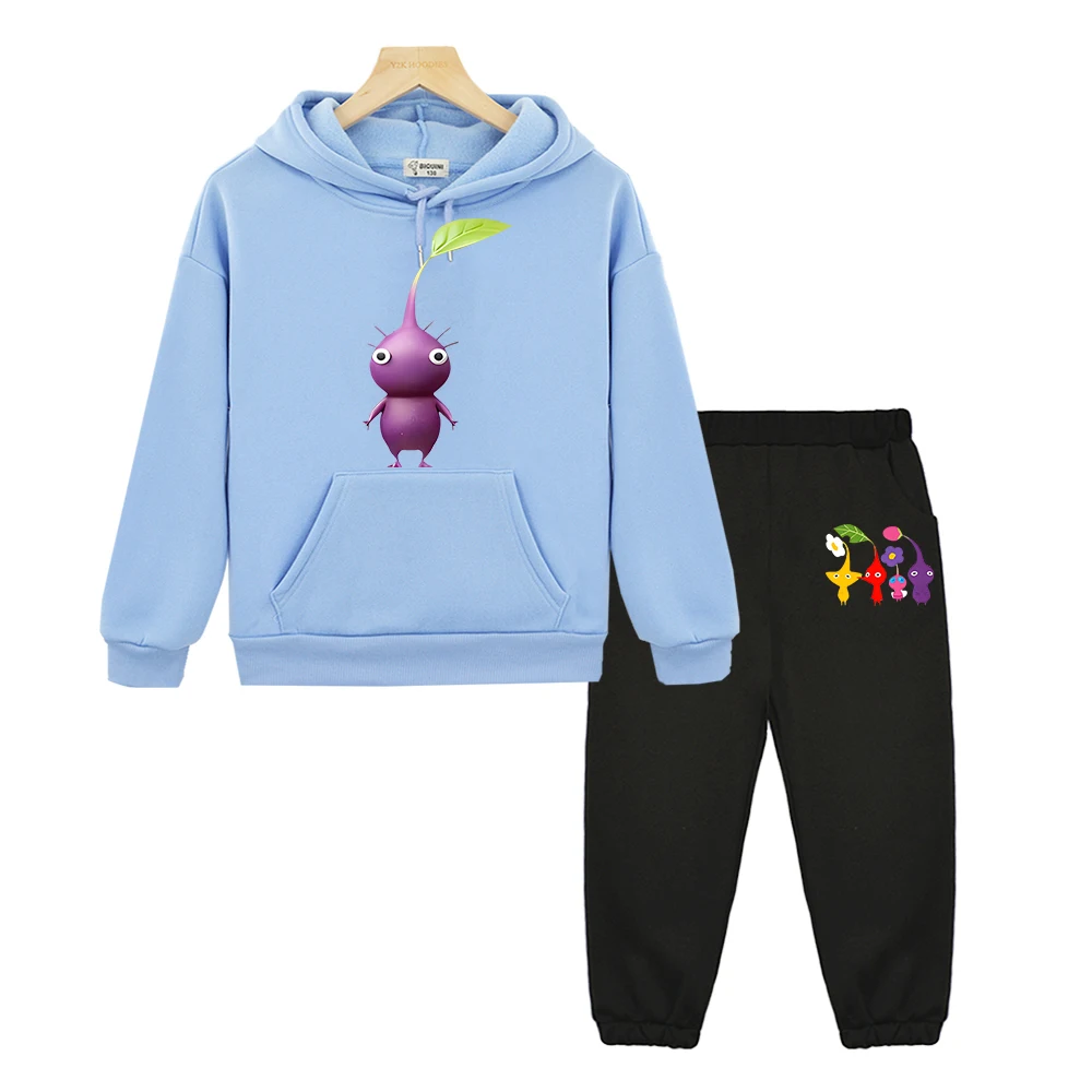 

Hooded Sets Pikmin Print boys girls Hoodies 2PCS Top+ Pants Autumn pullover anime hoodie Fleece sweatshirt kids boutique clothes