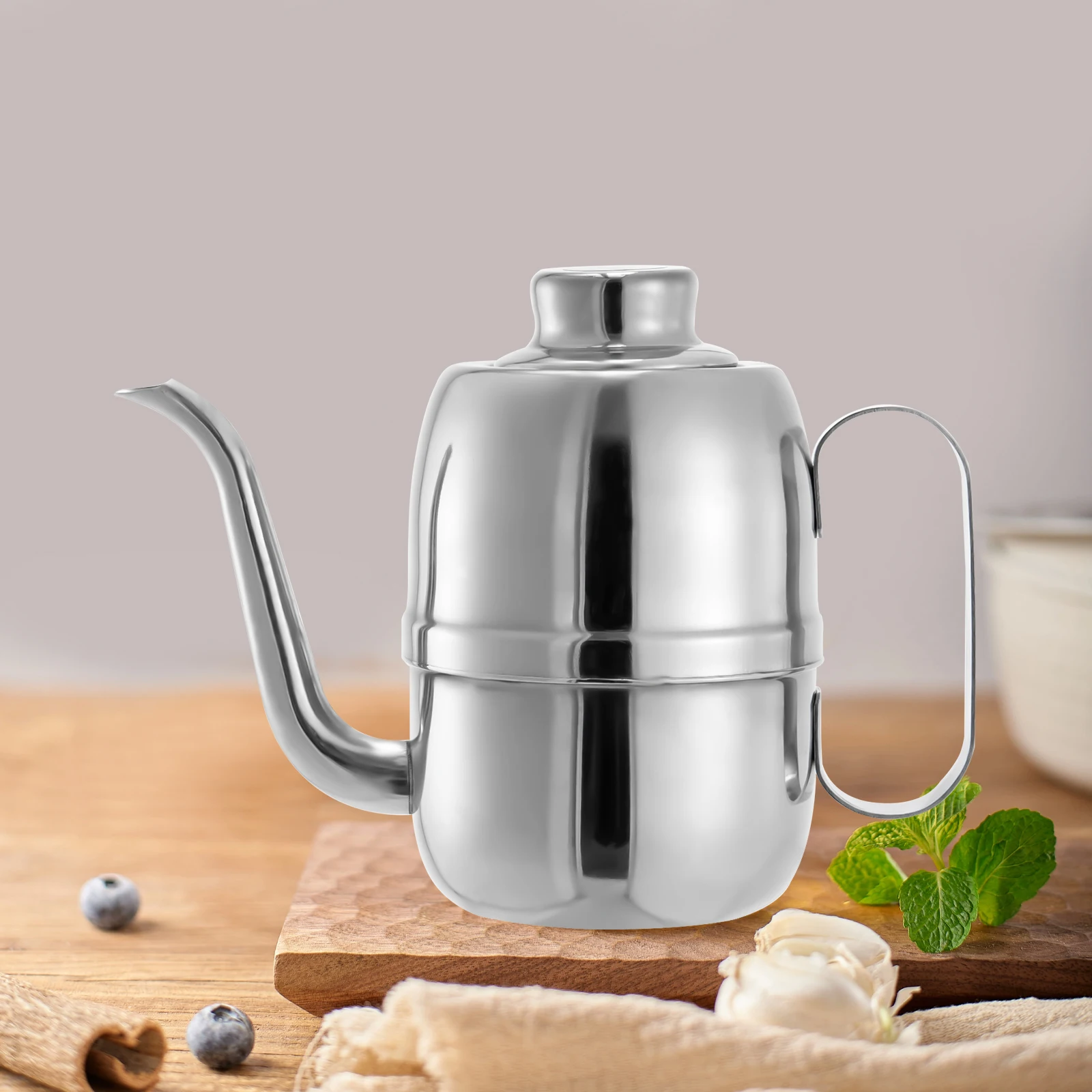 Kitchen Cooking Oil Jar Storage Container Oil Dispenser Bottle Stainless Steel Oil Can Long Spout Design 350ml/18oz