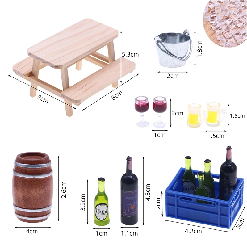 Dollhouse Mini Wine Cellar Miniature Table Chair Kit Model Kitchen Toy For Doll House Garden Outdoor Decor Kids Pretend Play Toy