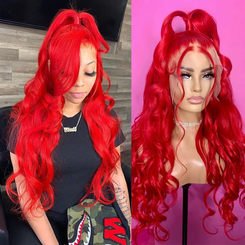

Strawberry Red 13X6 Curly Lace Front Wig Human Hair Wigs Body Wave 13X4 Bright Red Burgundy Colored Lace Frontal Wig Pre Plucked