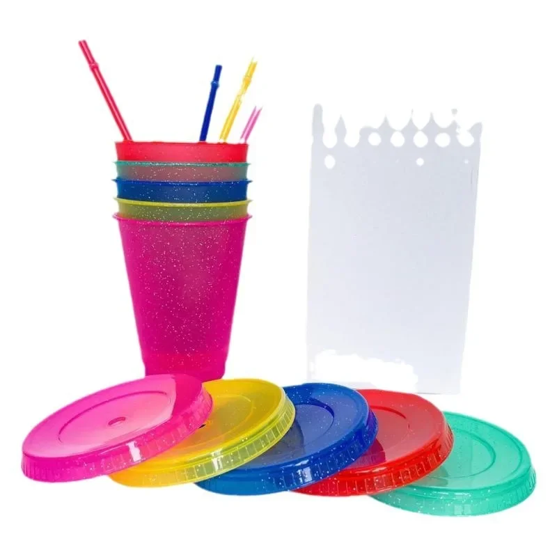 10PCS 475ml Glitter Glitter Sippy Cup Single-layer Glitter Milk Tea Cup Drink Cup Fast Food Restaurant Outdoor Barbecue Utensils