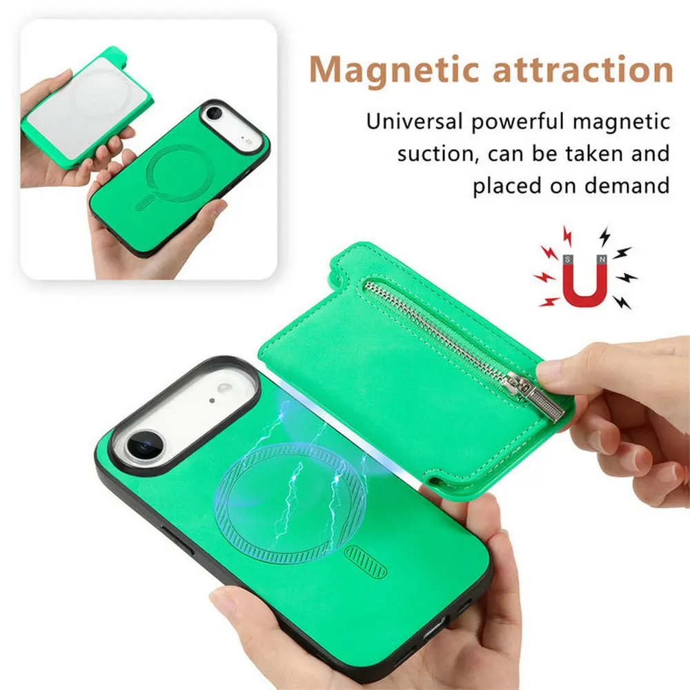 

2в1 съемный кожаный чехол-кошелек на молнии для iPhone 17 Air 16E 17 16 15 14 13 12 11 Pro Max Xs Xr X 7 8 Plus SE 2022 Cover