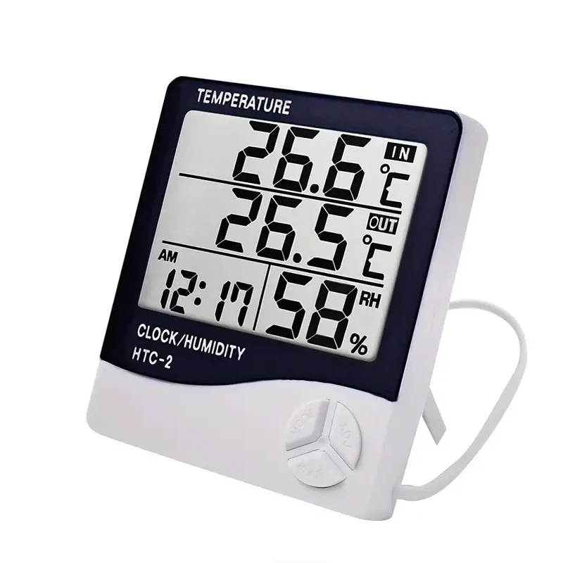 1pc HTC-2 Smart Electric Digital Hygrometer Thermometer Weather Station Clocks Outdoor LCD Electronic Humidity Meter