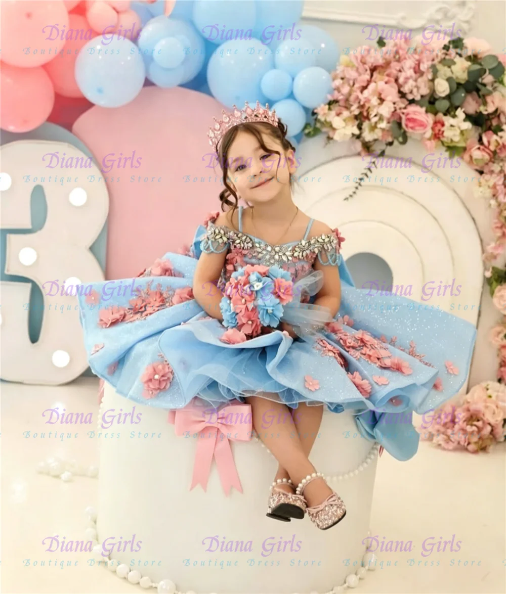 Luxurious Flower Girl Dress Off Shoulder Green Tulle Fluffy Quality Applique for Princess Wedding Birthday Party Ball Gowns