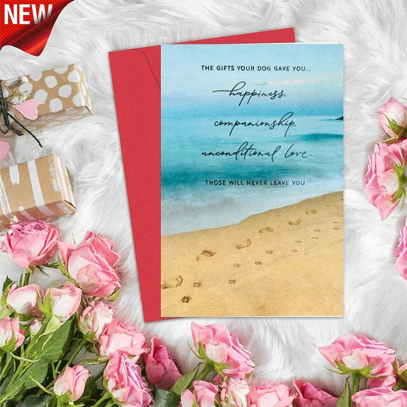 

Sympathy Card for Dog Loss, Pet Memorial Greeting Card with Beach Print, Gift for Pet Owner, Celebrate Dog'